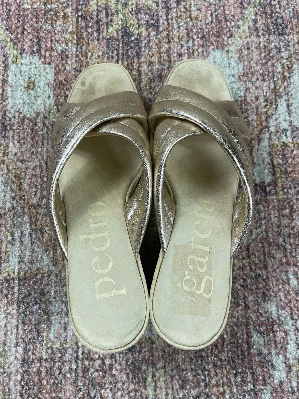 Pedro Garcia Florina Metallic Crisscross Platform Sandals Suede Size 41 US 10.5